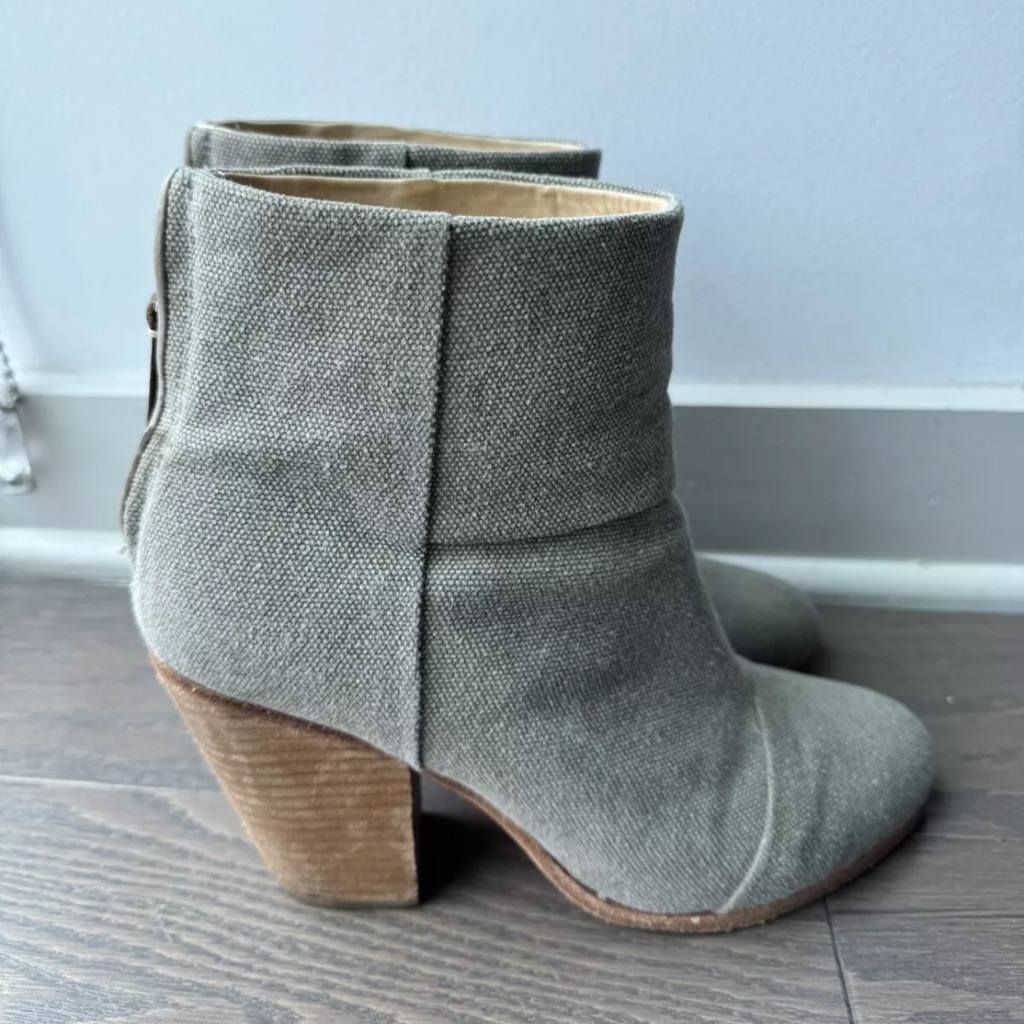 Rag & Bone Women's Newbury Heeled Ankle Boots 39.5 Us 9.5 Tan Canvas Zip Booties